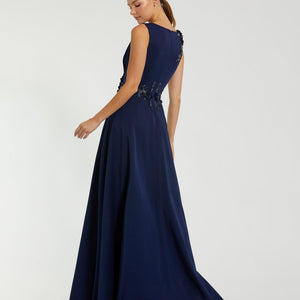 Mac Duggal 20365 A Line Long Formal Floral Applique Evening Dress