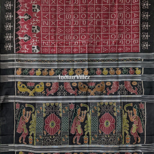 Maroon English Alphabet Odisha Ikat Contemporary Cotton Saree
