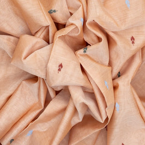 Light Peach Bengal Cotton Saree With Floral Motifs