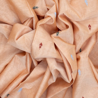 Light Peach Bengal Cotton Saree With Floral Motifs