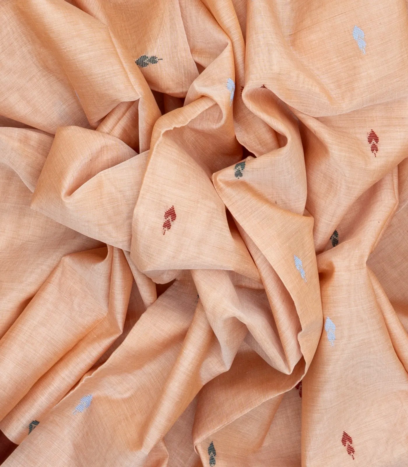 Light Peach Bengal Cotton Saree With Floral Motifs