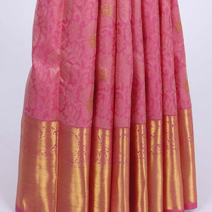 Pink floral vine design silksaree with zari buttas,  getti zari border of mayil designs & intricate pallu