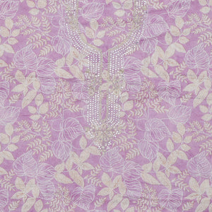 Purple material chudidhar set, floral vine print & embroidery top, plain bottom & solid dupatta