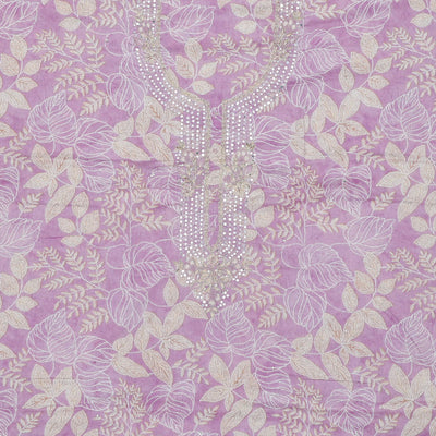Purple material chudidhar set, floral vine print & embroidery top, plain bottom & solid dupatta