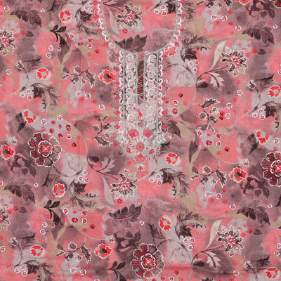 Multi-color material chudidhar set,floral print & embroidery top,plain bottom & floral design sequin embroidered dupatta
