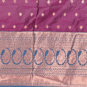 Purple zari buttas artsilk halfsaree,contrast traditional design stonework border, blouse & dhavani of jaal designs