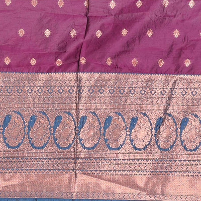 Purple zari buttas artsilk halfsaree,contrast traditional design stonework border, blouse & dhavani of jaal designs