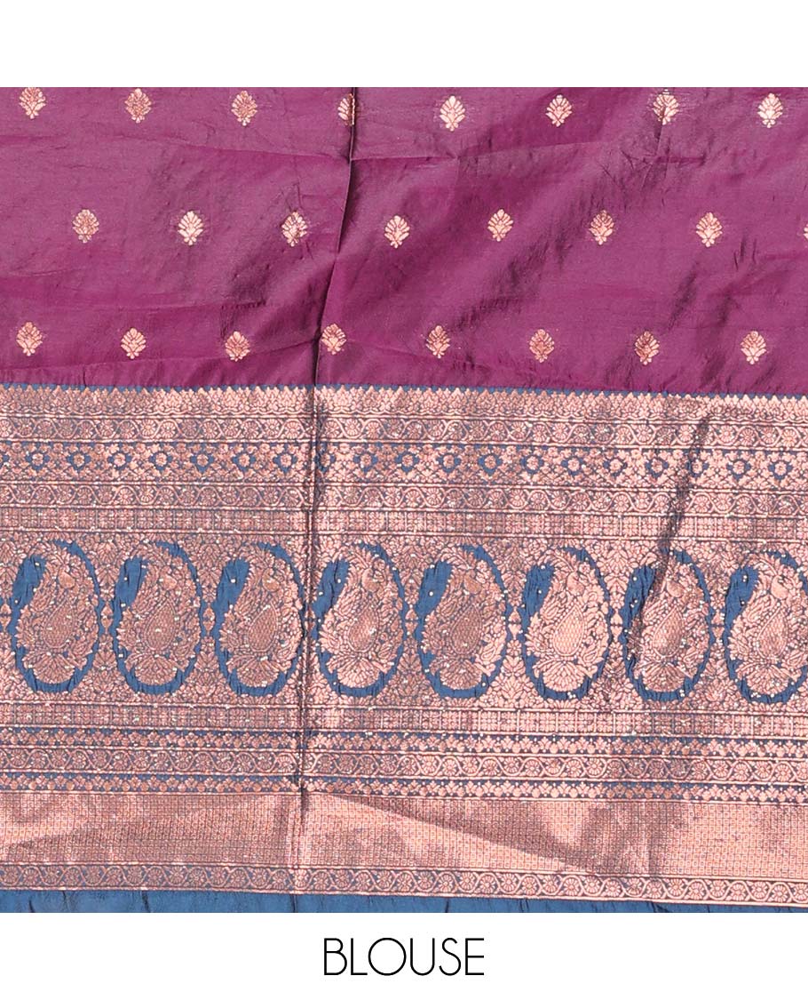 Purple zari buttas artsilk halfsaree,contrast traditional design stonework border, blouse & dhavani of jaal designs