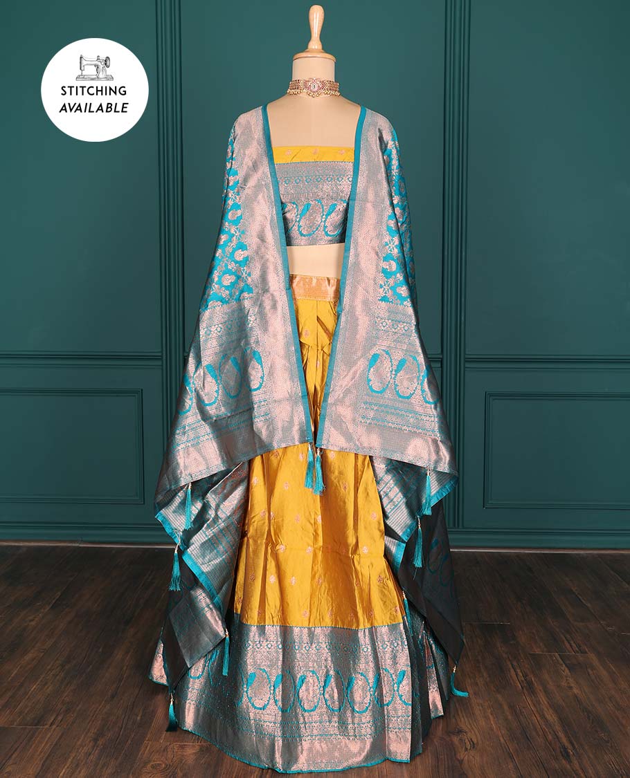 Purple zari buttas artsilk halfsaree,contrast traditional design stonework border, blouse & dhavani of jaal designs