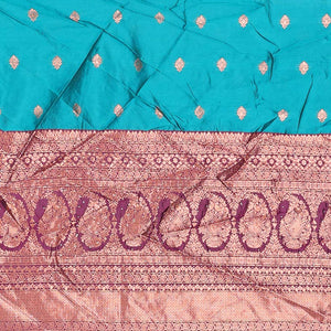 Purple zari buttas artsilk halfsaree,contrast traditional design stonework border, blouse & dhavani of jaal designs