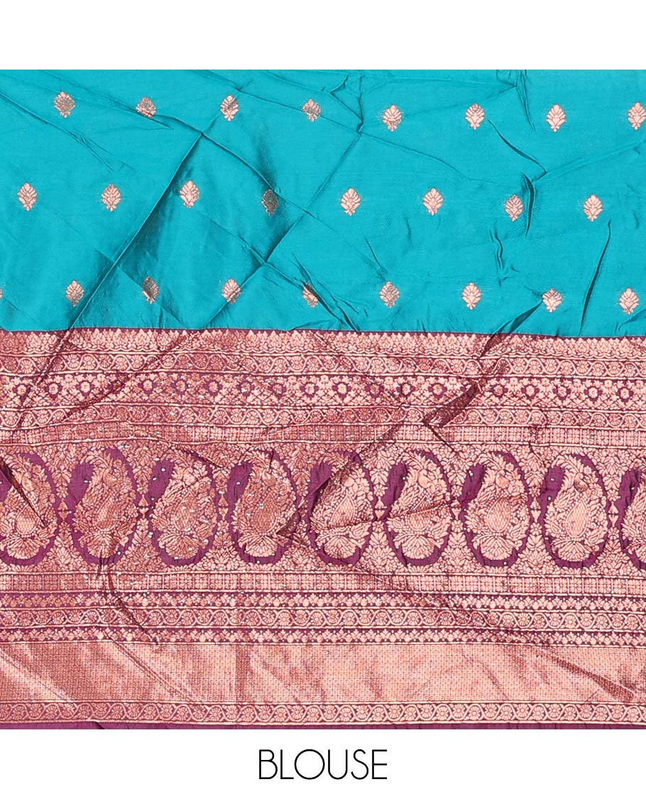 Purple zari buttas artsilk halfsaree,contrast traditional design stonework border, blouse & dhavani of jaal designs