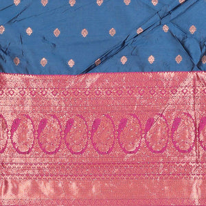 Purple zari buttas artsilk halfsaree,contrast traditional design stonework border, blouse & dhavani of jaal designs