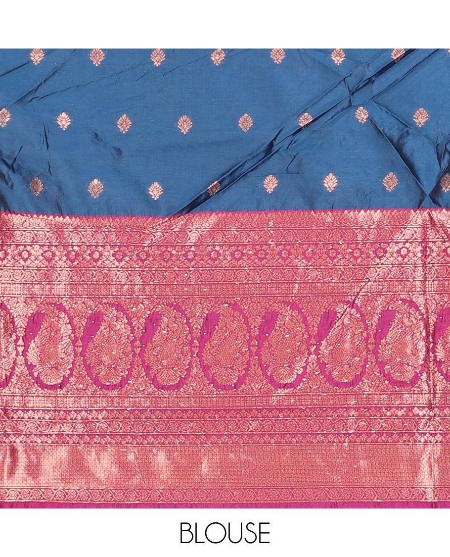 Purple zari buttas artsilk halfsaree,contrast traditional design stonework border, blouse & dhavani of jaal designs