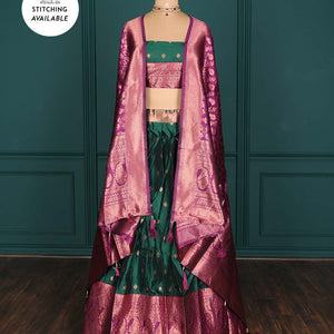 Purple zari buttas artsilk halfsaree,contrast traditional design stonework border, blouse & dhavani of jaal designs