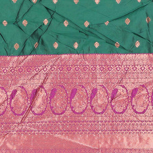Purple zari buttas artsilk halfsaree,contrast traditional design stonework border, blouse & dhavani of jaal designs