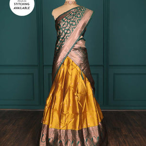 Purple zari buttas artsilk halfsaree,contrast traditional design stonework border, blouse & dhavani of jaal designs