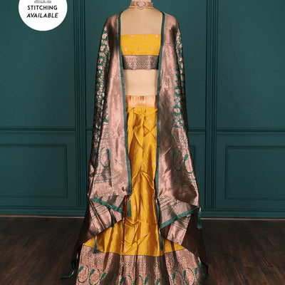 Purple zari buttas artsilk halfsaree,contrast traditional design stonework border, blouse & dhavani of jaal designs