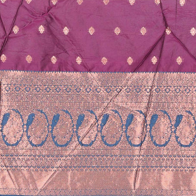 Purple zari buttas artsilk halfsaree,contrast traditional design stonework border, blouse & dhavani of jaal designs