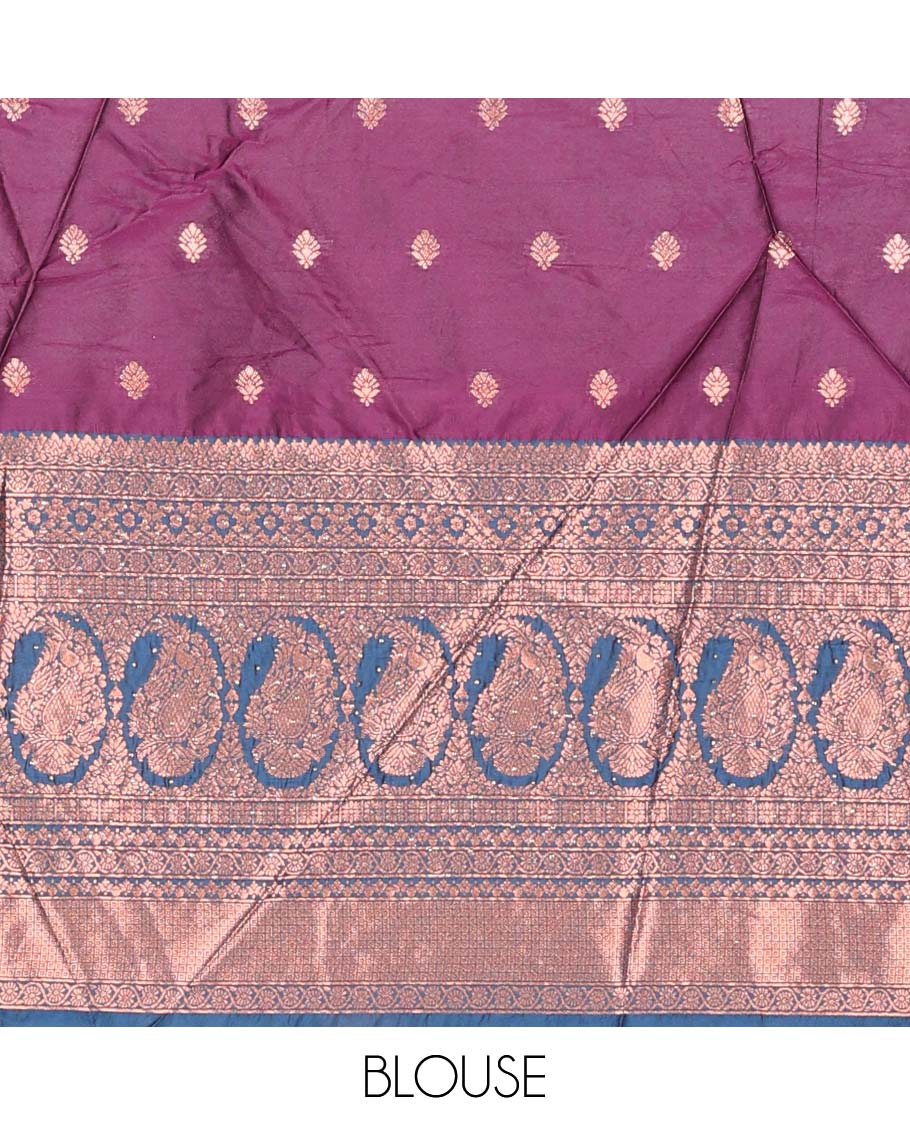 Purple zari buttas artsilk halfsaree,contrast traditional design stonework border, blouse & dhavani of jaal designs