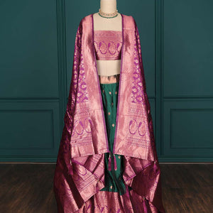 Purple zari buttas artsilk halfsaree,contrast traditional design stonework border, blouse & dhavani of jaal designs