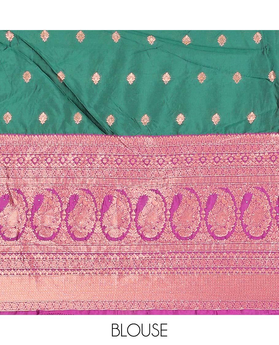 Purple zari buttas artsilk halfsaree,contrast traditional design stonework border, blouse & dhavani of jaal designs