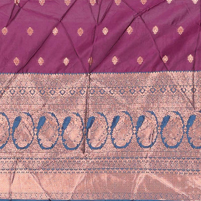 Purple zari buttas artsilk halfsaree,contrast traditional design stonework border, blouse & dhavani of jaal designs