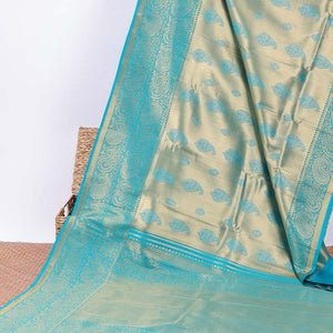 Blue paisley design Semi banaras tissue saree, border of embellished paisley motifs & intricate pallu of paisleys