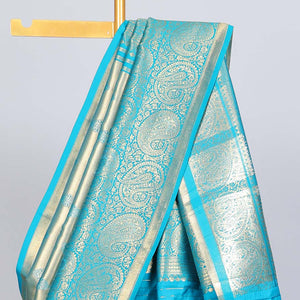 Blue paisley design Semi banaras tissue saree, border of embellished paisley motifs & intricate pallu of paisleys