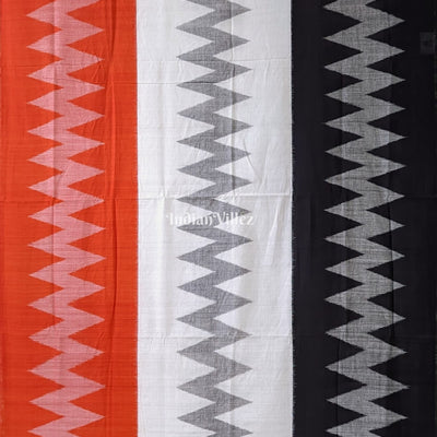 Red Black White Maniabandha Cotton Saree