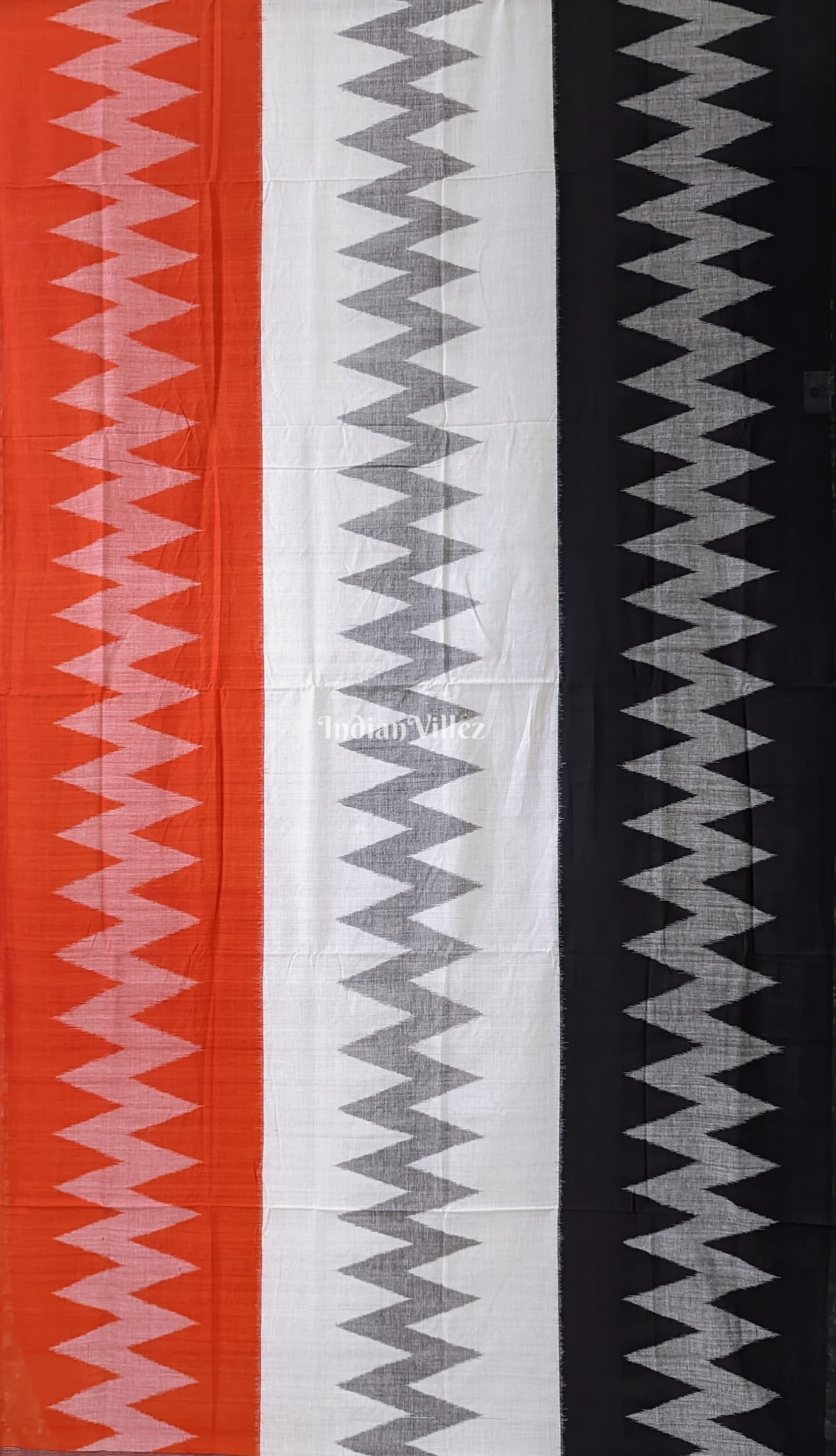 Red Black White Maniabandha Cotton Saree