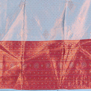 Blue jacquard artsilk half saree,contrast traditional design zari stone work border, blouse & contrast intricate dhavani