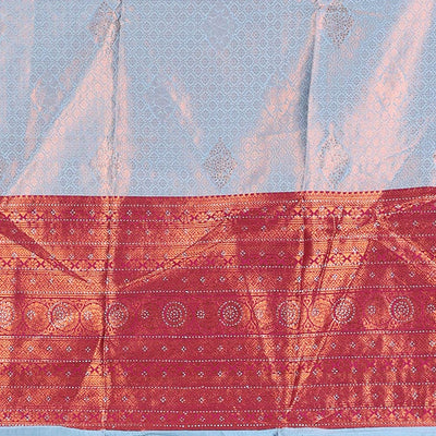 Blue jacquard artsilk half saree,contrast traditional design zari stone work border, blouse & contrast intricate dhavani