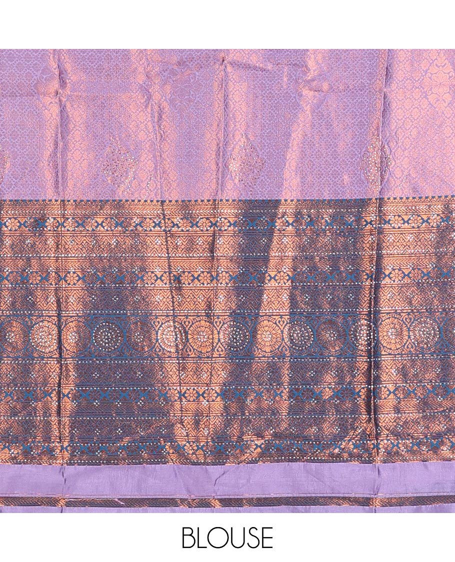 Blue jacquard artsilk half saree,contrast traditional design zari stone work border, blouse & contrast intricate dhavani