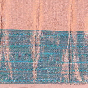 Blue jacquard artsilk half saree,contrast traditional design zari stone work border, blouse & contrast intricate dhavani