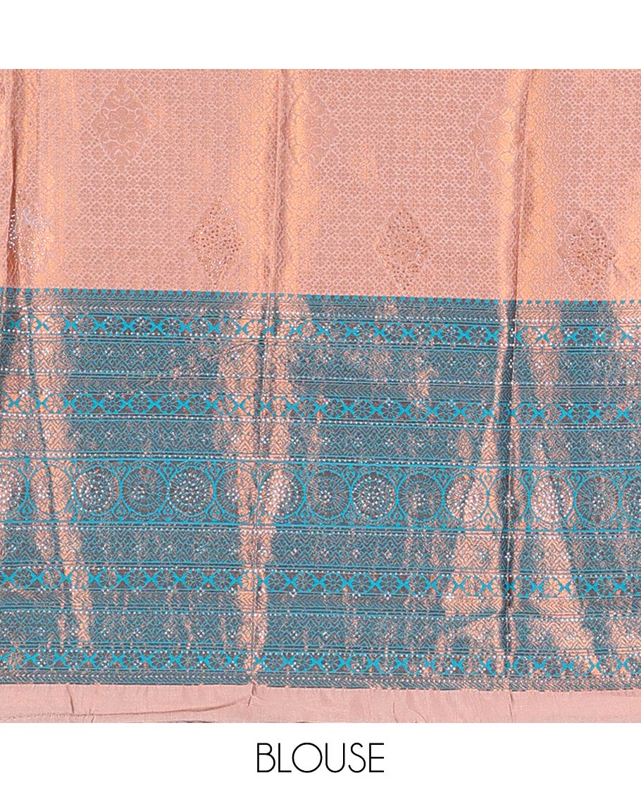 Blue jacquard artsilk half saree,contrast traditional design zari stone work border, blouse & contrast intricate dhavani