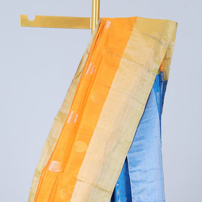 Orange uppada silk mix saree with buttas, plain border & contrast intricate pallu