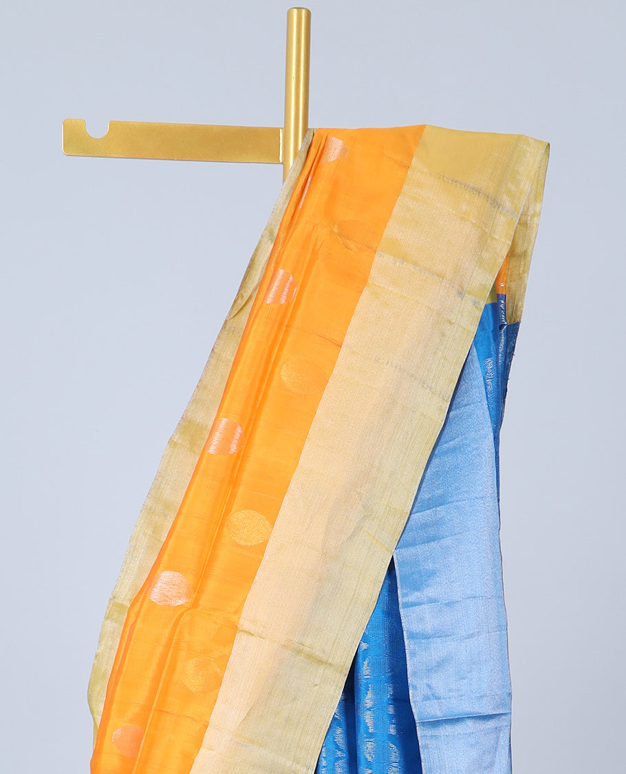 Orange uppada silk mix saree with buttas, plain border & contrast intricate pallu