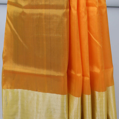 Orange uppada silk mix saree with buttas, plain border & contrast intricate pallu