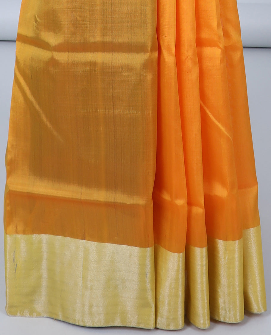 Orange uppada silk mix saree with buttas, plain border & contrast intricate pallu