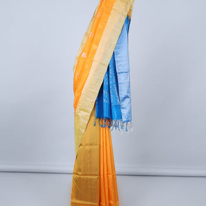 Orange uppada silk mix saree with buttas, plain border & contrast intricate pallu