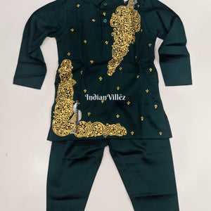 Rama Green Boys Pattachitra Kids Kurta & Pyjama Set