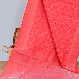 Red floral jacquard silk saree, traditional zari designs & pallu of paisley designs