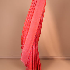 Red floral jacquard silk saree, traditional zari designs & pallu of paisley designs