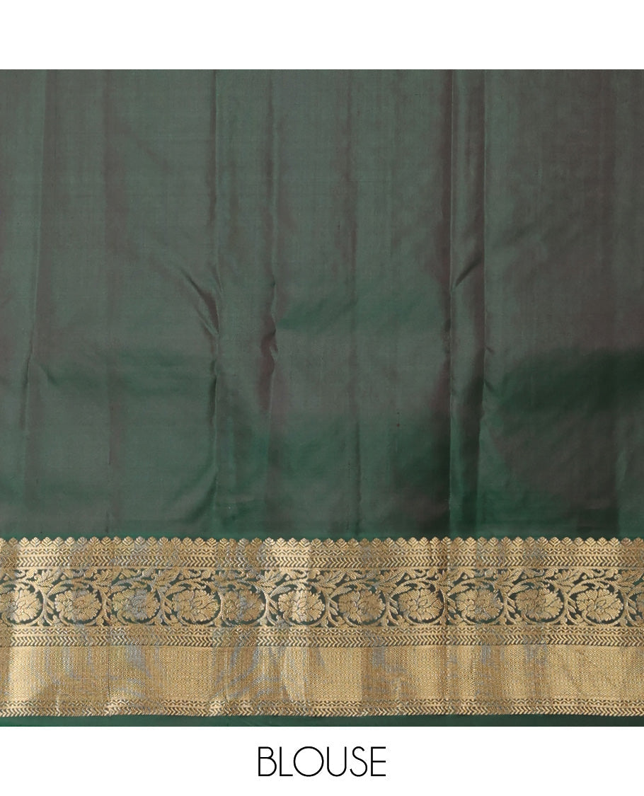 Purple zari buttas silksaree, contrast jaal pallu & border of thilakam,neli,kathir,kodi visiry & mayil kann