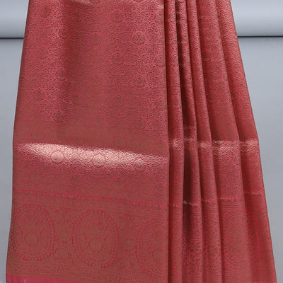 Peach jacquard fancy softy saree, zari border & pallu of traditional designs