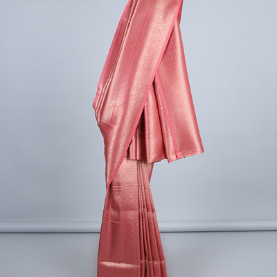 Peach jacquard fancy softy saree, zari border & pallu of traditional designs