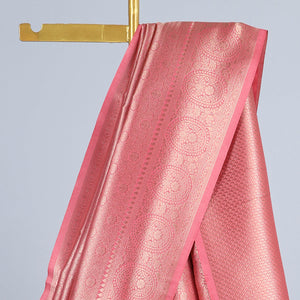 Peach jacquard fancy softy saree, zari border & pallu of traditional designs