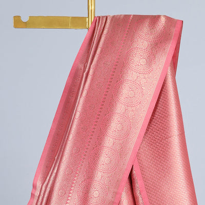 Peach jacquard fancy softy saree, zari border & pallu of traditional designs