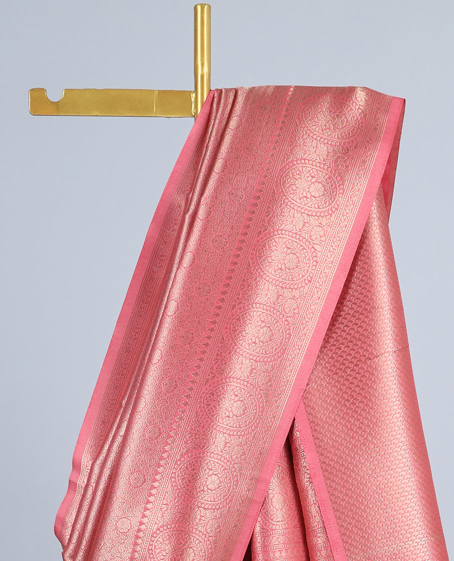Peach jacquard fancy softy saree, zari border & pallu of traditional designs