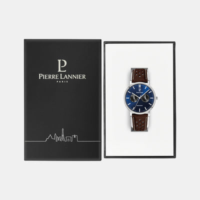 Essential Men Quartz Blue Dial Analog Leather Watch 206J164